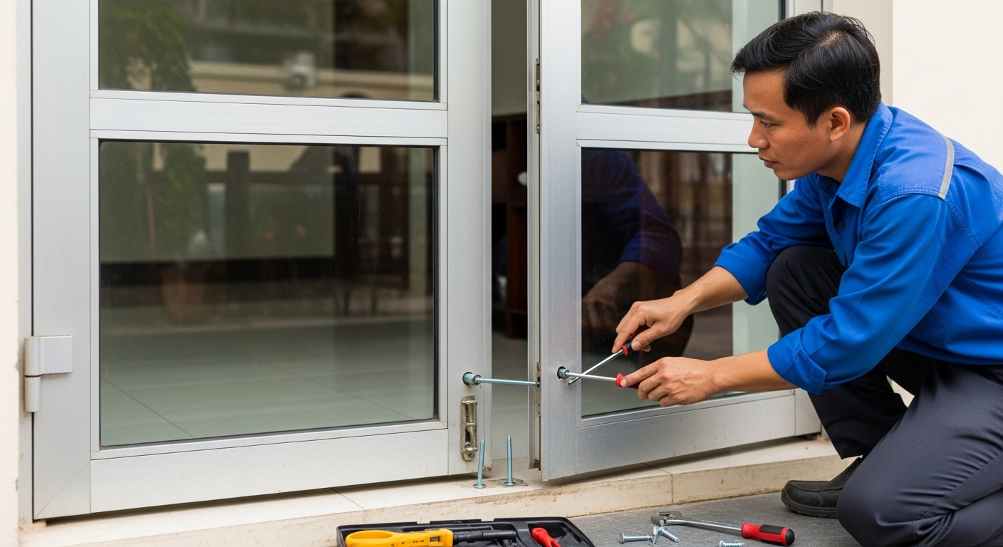 Cửa nhôm kính bị hỏng bản lề